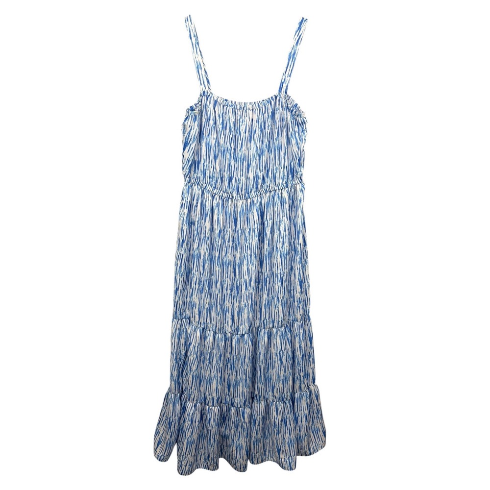 INC International Concepts Blue White Abstract Print Tiered Maxi Dress Large